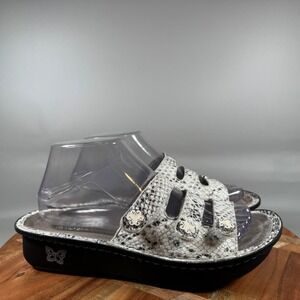 Alegria Venice Silver Snake Leather Triple Strap Slide Sandals Womens 39 9